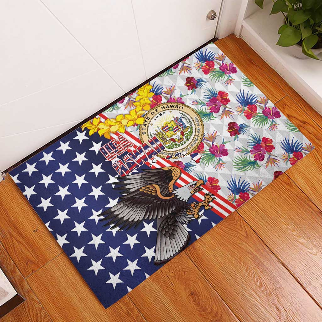 Hawaii and United States Together Rubber Doormat Seal of Hawaii and Bald Eagle LT03 - Polynesian Pride