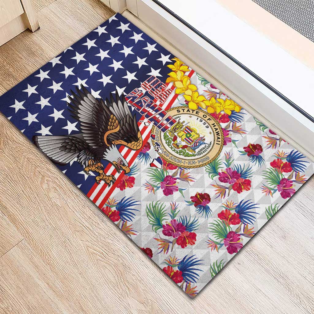 Hawaii and United States Together Rubber Doormat Seal of Hawaii and Bald Eagle LT03 - Polynesian Pride