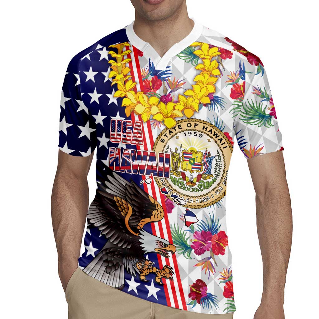 Hawaii and United States Together Rugby Jersey Seal of Hawaii and Bald Eagle LT03 - Polynesian Pride