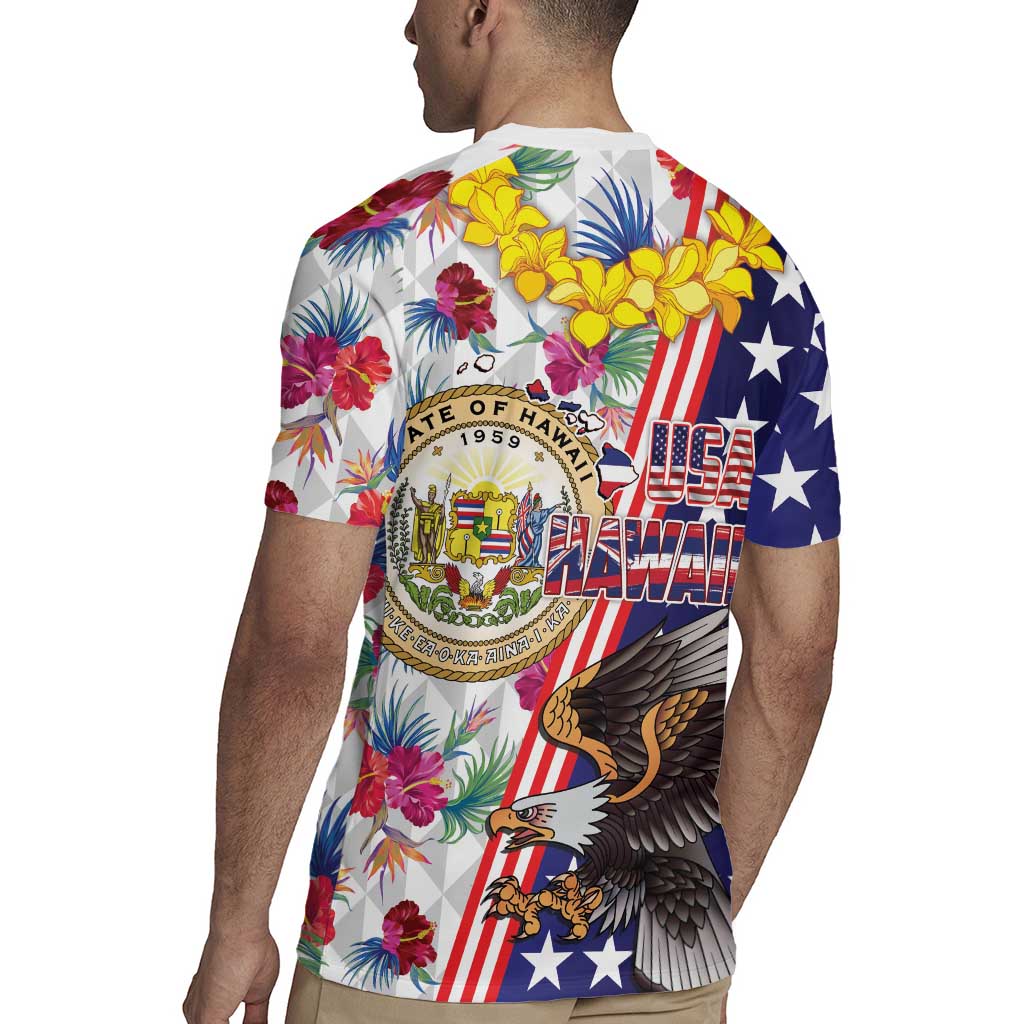 Hawaii and United States Together Rugby Jersey Seal of Hawaii and Bald Eagle LT03 - Polynesian Pride