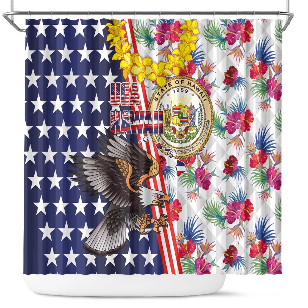 Hawaii and United States Together Shower Curtain Seal of Hawaii and Bald Eagle - Polynesian Pride