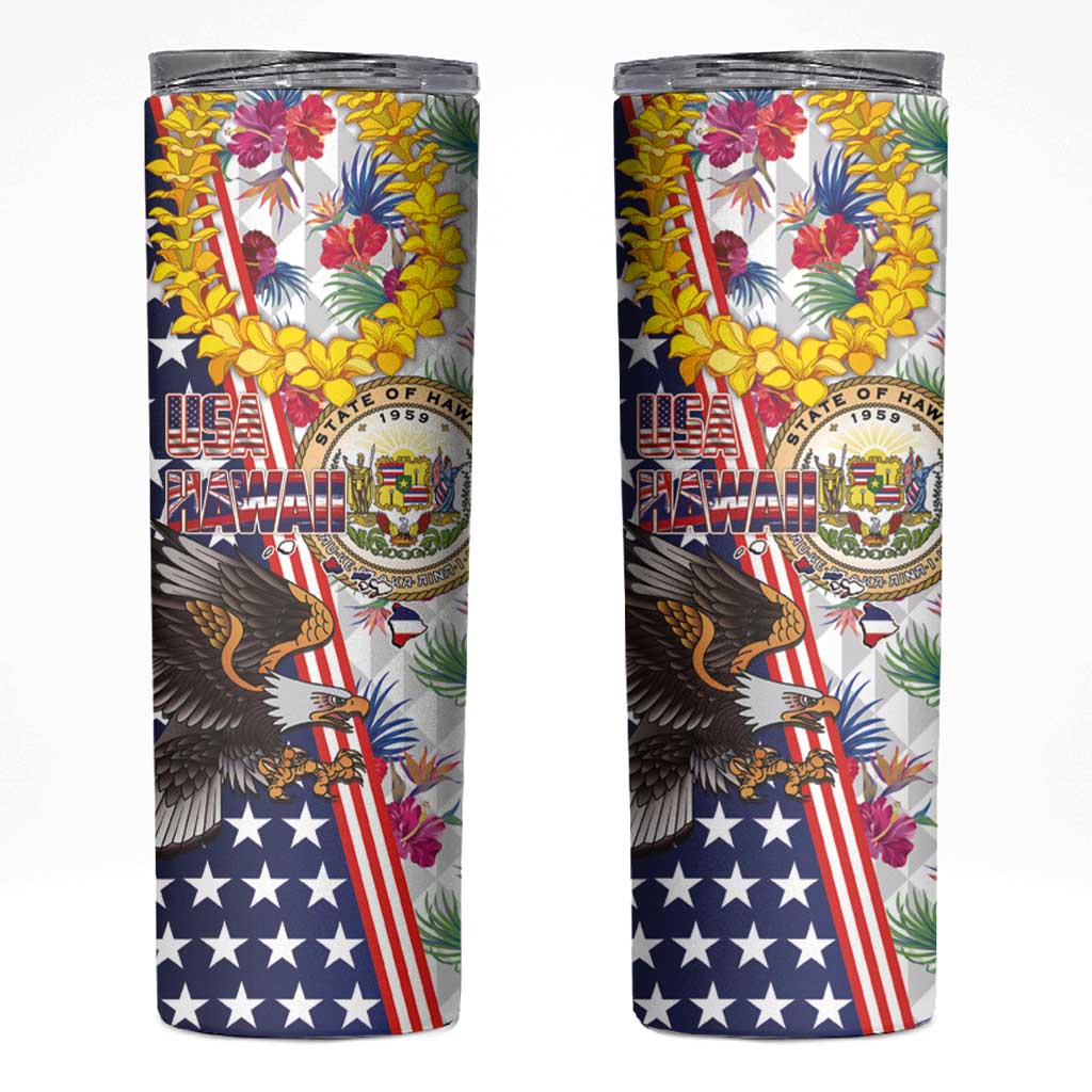 Hawaii and United States Together Skinny Tumbler Seal of Hawaii and Bald Eagle - Polynesian Pride