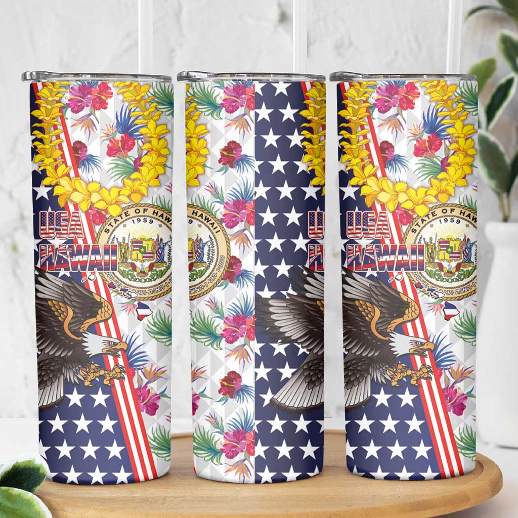 Hawaii and United States Together Skinny Tumbler Seal of Hawaii and Bald Eagle - Polynesian Pride