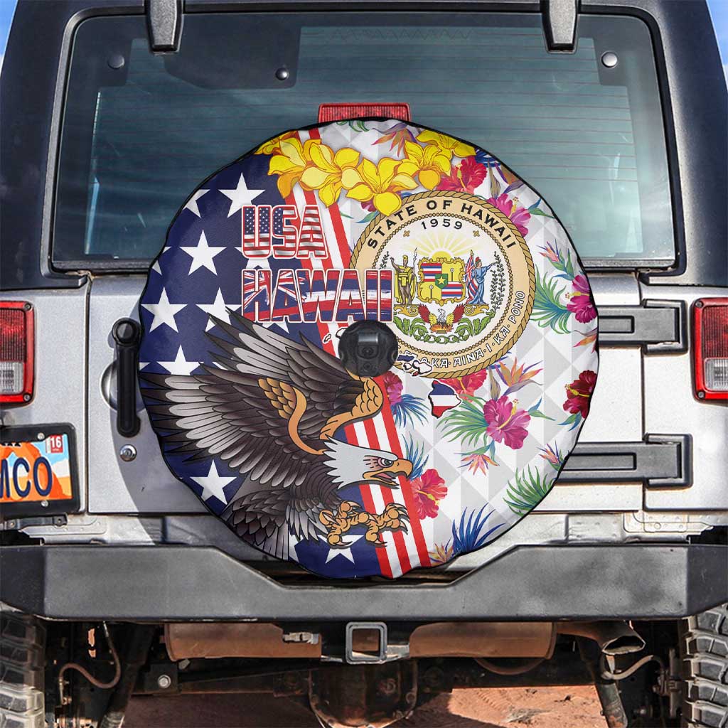 Hawaii and United States Together Spare Tire Cover Seal of Hawaii and Bald Eagle - Polynesian Pride