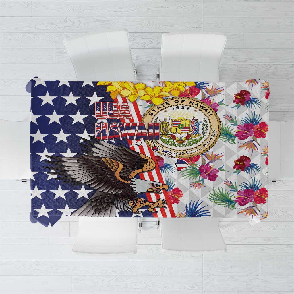 Hawaii and United States Together Tablecloth Seal of Hawaii and Bald Eagle - Polynesian Pride