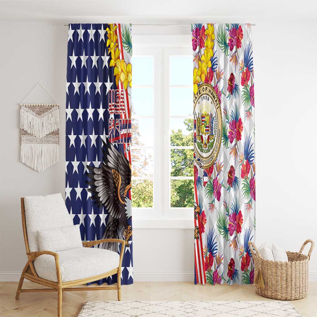 Hawaii and United States Together Window Curtain Seal of Hawaii and Bald Eagle - Polynesian Pride