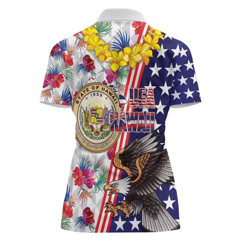 Hawaii and United States Together Women Polo Shirt Seal of Hawaii and Bald Eagle - Polynesian Pride