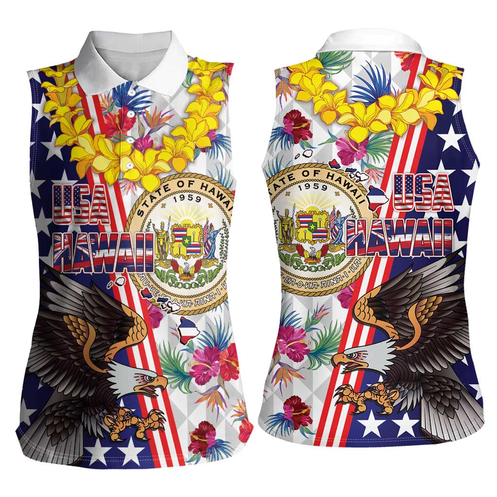 Hawaii and United States Together Women Sleeveless Polo Shirt Seal of Hawaii and Bald Eagle - Polynesian Pride