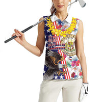 Hawaii and United States Together Women Sleeveless Polo Shirt Seal of Hawaii and Bald Eagle - Polynesian Pride