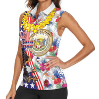 Hawaii and United States Together Women Sleeveless Polo Shirt Seal of Hawaii and Bald Eagle - Polynesian Pride