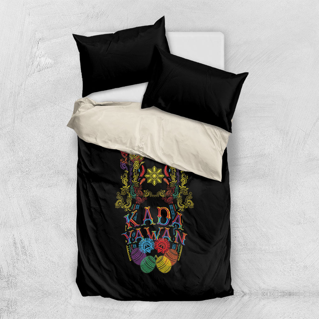 Philippines Kadayawan Festival Bedding Set Polynesian Tribal Art Barong Style LT03 US Twin 172cm x 218cm Black - Polynesian Pride