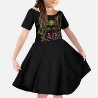 Philippines Kadayawan Festival Family Matching Off The Shoulder Long Sleeve Dress and Hawaiian Shirt Polynesian Tribal Art Barong Style LT03 Daughter's Dress Black - Polynesian Pride