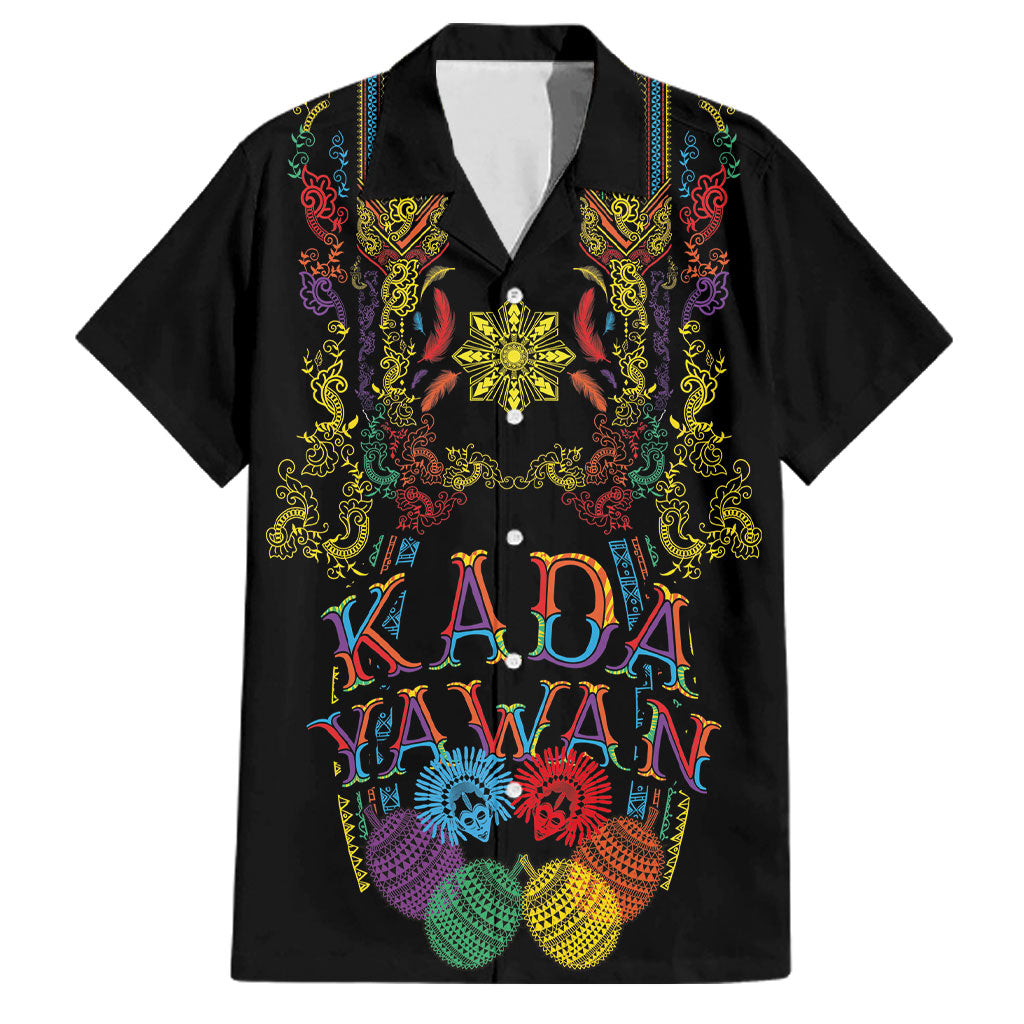 Philippines Kadayawan Festival Family Matching Off The Shoulder Long Sleeve Dress and Hawaiian Shirt Polynesian Tribal Art Barong Style LT03 Dad's Shirt - Short Sleeve Black - Polynesian Pride