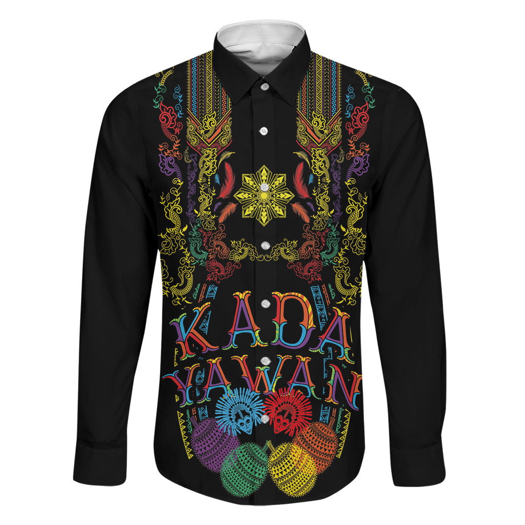 Philippines Kadayawan Festival Family Matching Summer Maxi Dress and Hawaiian Shirt Polynesian Tribal Art Barong Style LT03 Dad's Shirt - Long Sleeve Black - Polynesian Pride