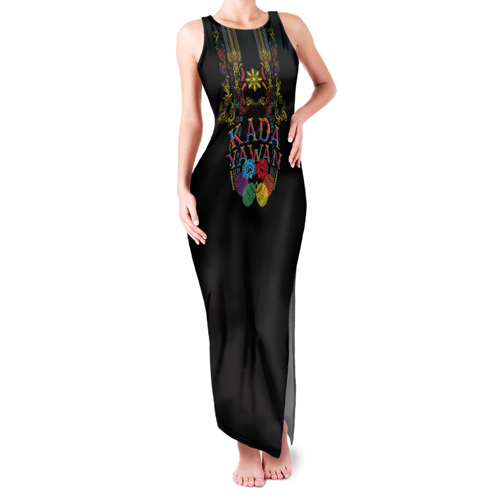 Philippines Kadayawan Festival Family Matching Tank Maxi Dress and Hawaiian Shirt Polynesian Tribal Art Barong Style LT03 Mom's Dress Black - Polynesian Pride