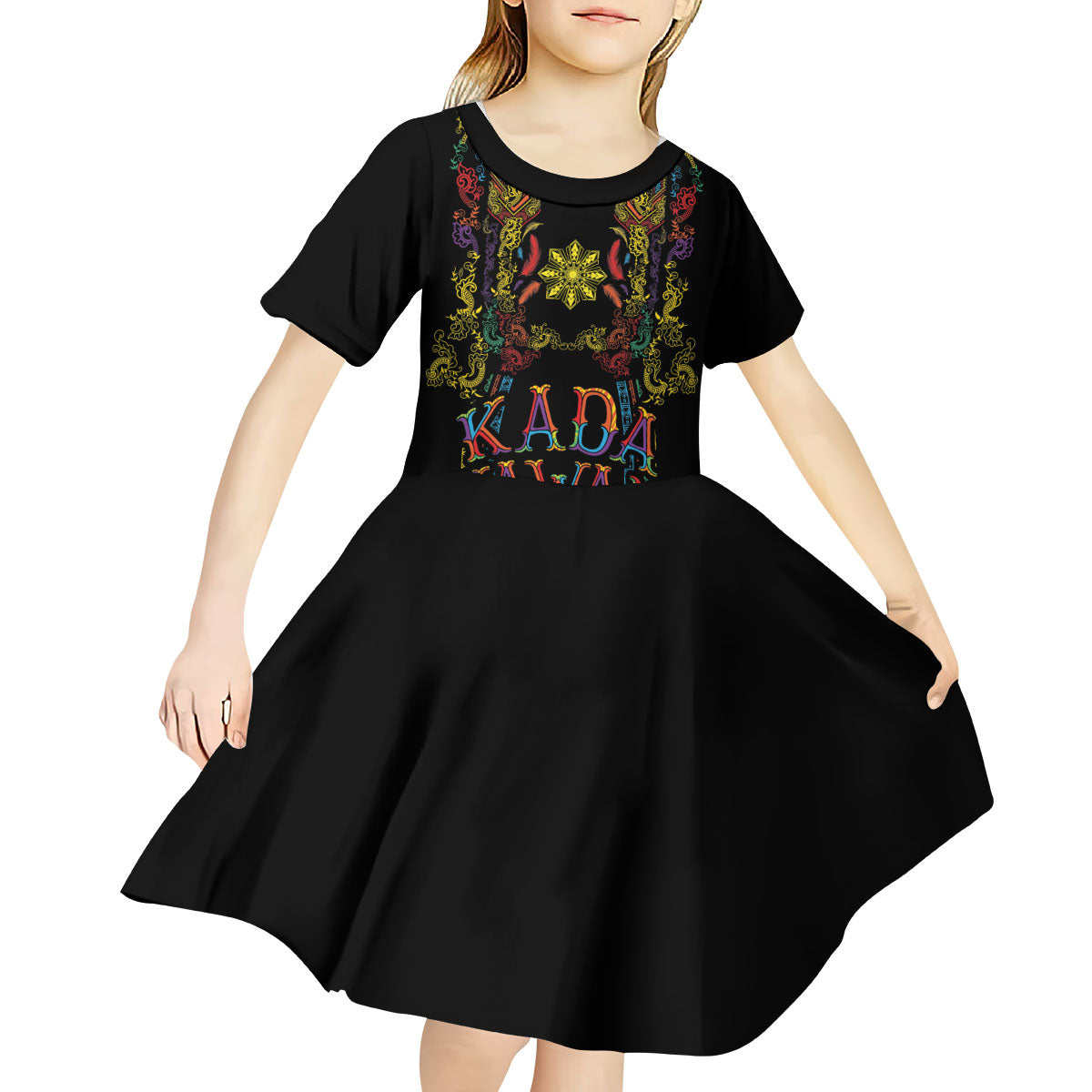Philippines Kadayawan Festival Kid Short Sleeve Dress Polynesian Tribal Art Barong Style LT03 - Polynesian Pride