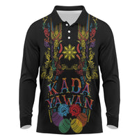 Philippines Kadayawan Festival Long Sleeve Polo Shirt Polynesian Tribal Art Barong Style LT03 Black - Polynesian Pride