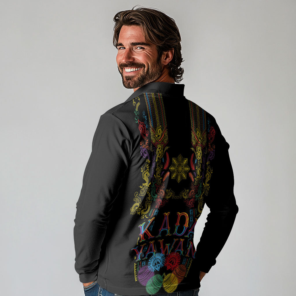 Philippines Kadayawan Festival Long Sleeve Polo Shirt Polynesian Tribal Art Barong Style LT03 - Polynesian Pride