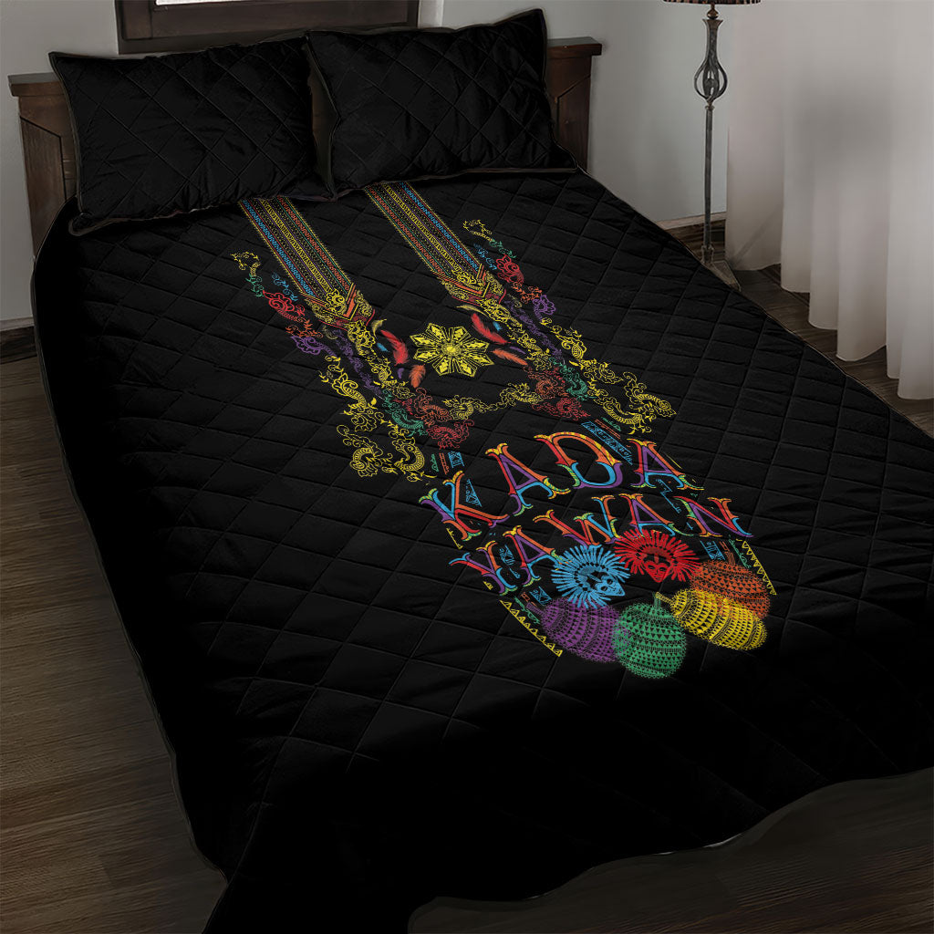 Philippines Kadayawan Festival Quilt Bed Set Polynesian Tribal Art Barong Style LT03 Black - Polynesian Pride