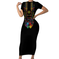 Philippines Kadayawan Festival Short Sleeve Bodycon Dress Polynesian Tribal Art Barong Style LT03 Long Dress Black - Polynesian Pride