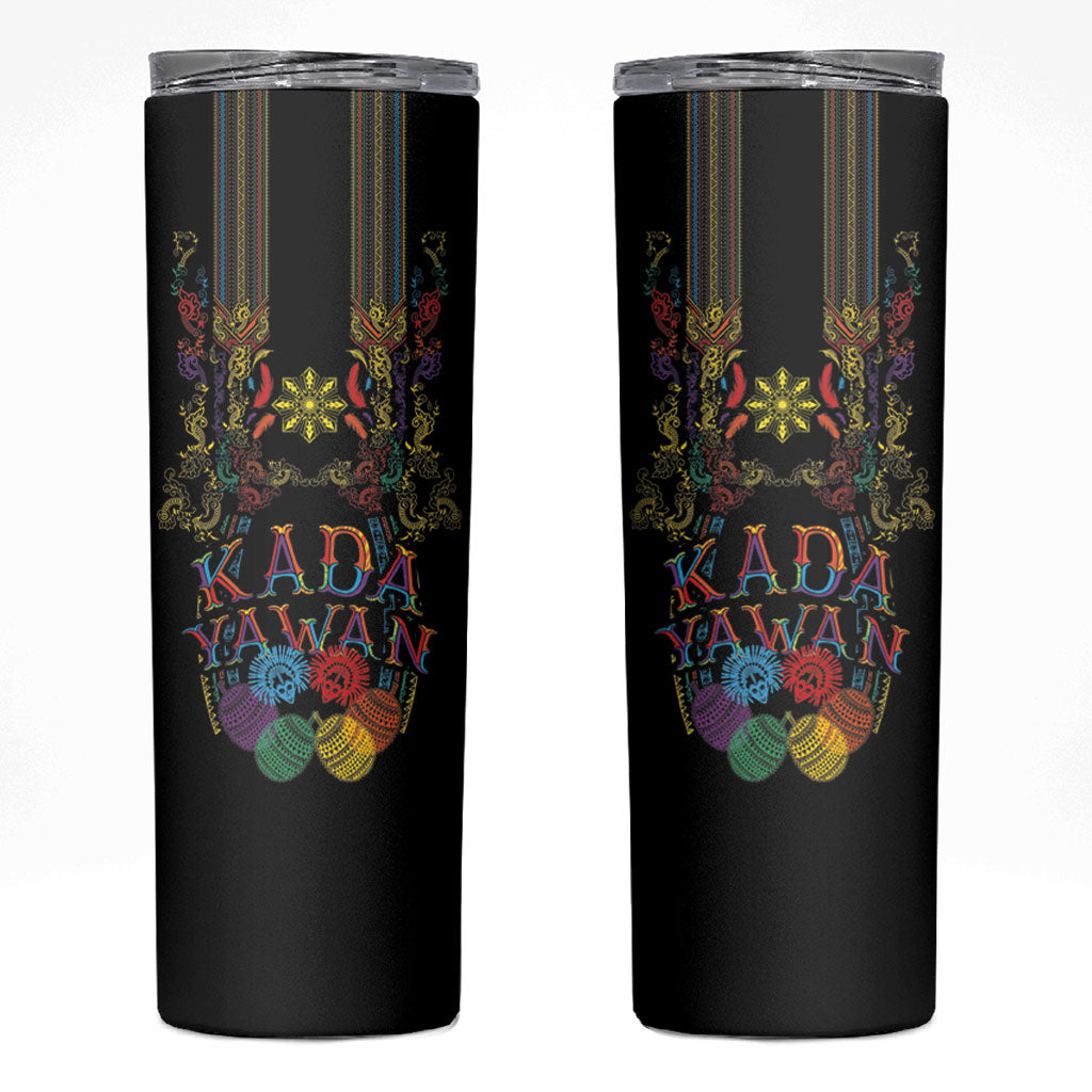 Philippines Kadayawan Festival Skinny Tumbler Polynesian Tribal Art Barong Style LT03 Black - Polynesian Pride