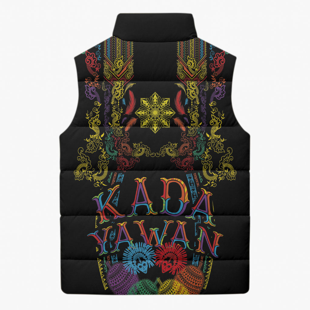 Philippines Kadayawan Festival Sleeveless Puffer Jacket Polynesian Tribal Art Barong Style LT03 - Polynesian Pride