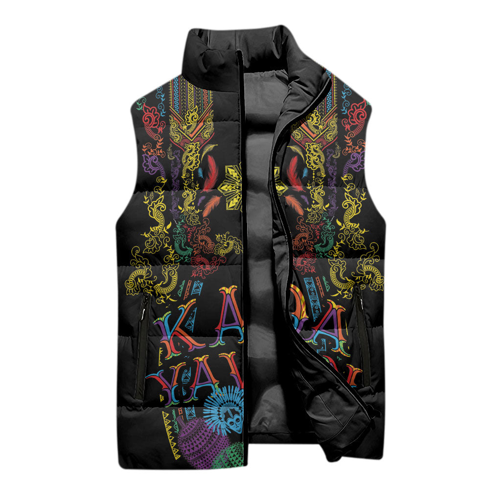 Philippines Kadayawan Festival Sleeveless Puffer Jacket Polynesian Tribal Art Barong Style LT03 - Polynesian Pride
