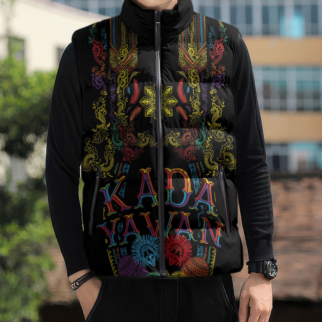 Philippines Kadayawan Festival Sleeveless Puffer Jacket Polynesian Tribal Art Barong Style LT03 - Polynesian Pride