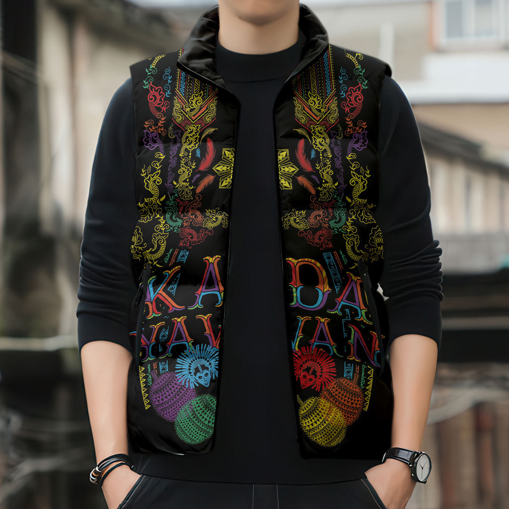 Philippines Kadayawan Festival Sleeveless Puffer Jacket Polynesian Tribal Art Barong Style LT03 - Polynesian Pride