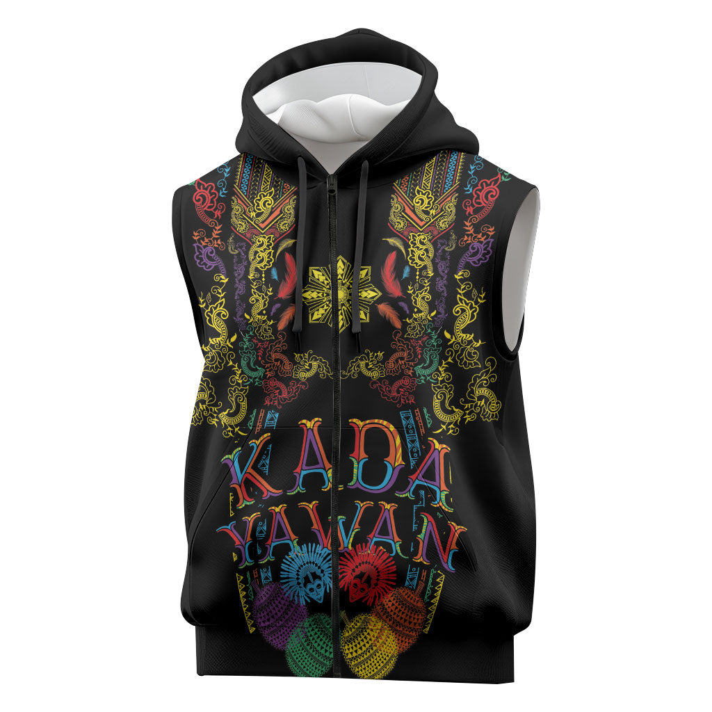 Philippines Kadayawan Festival Sleeveless Zip Hoodie Polynesian Tribal Art Barong Style LT03 Black - Polynesian Pride