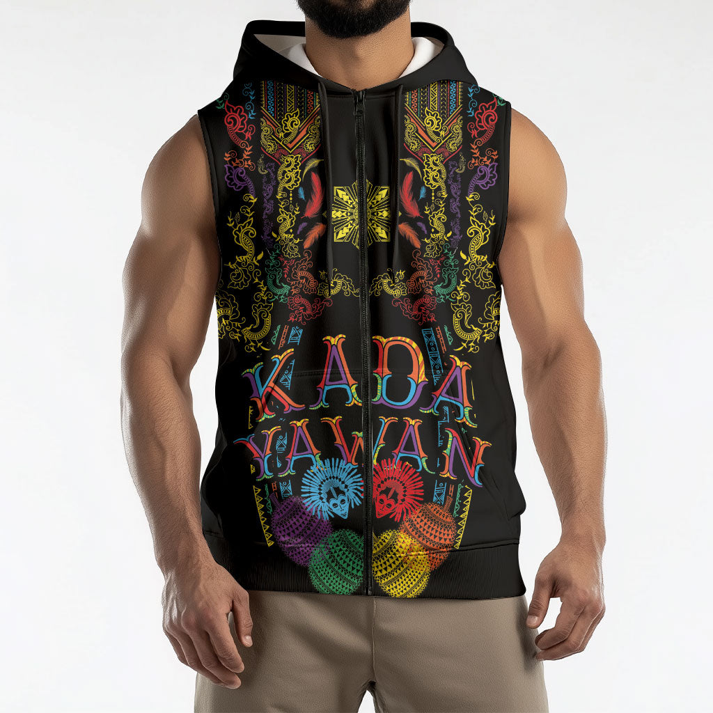 Philippines Kadayawan Festival Sleeveless Zip Hoodie Polynesian Tribal Art Barong Style LT03 - Polynesian Pride