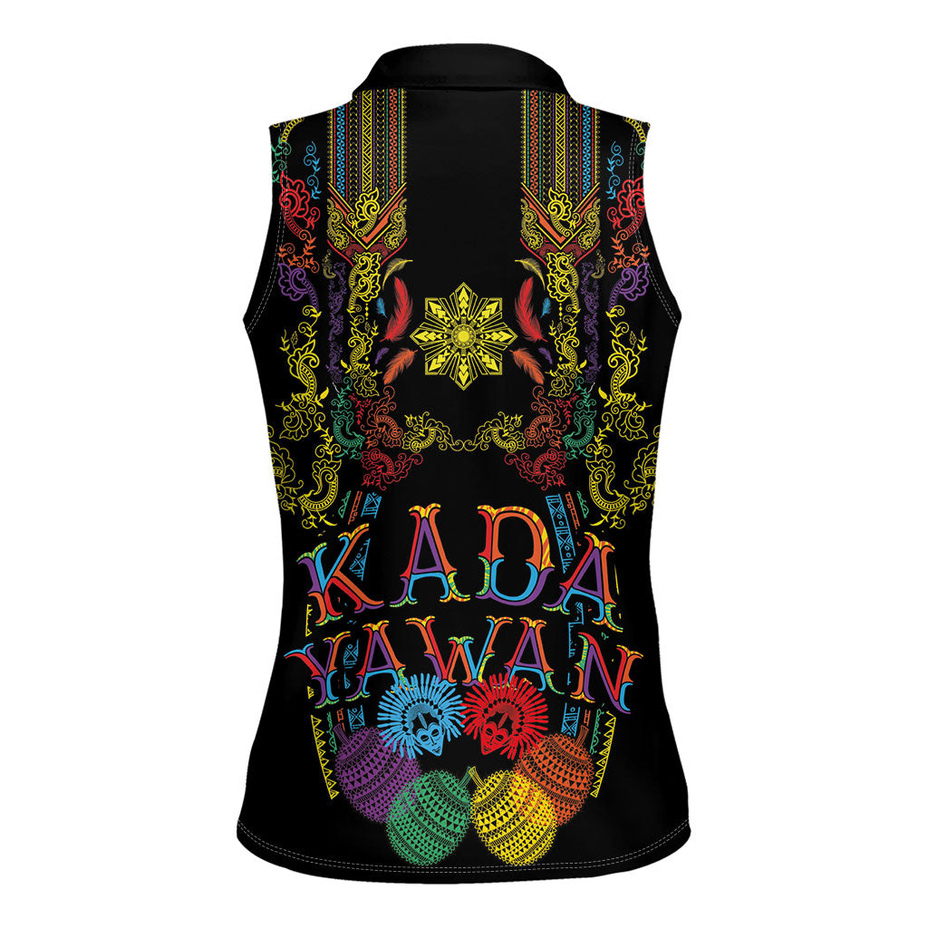 Philippines Kadayawan Festival Women Sleeveless Polo Shirt Polynesian Tribal Art Barong Style LT03 - Polynesian Pride