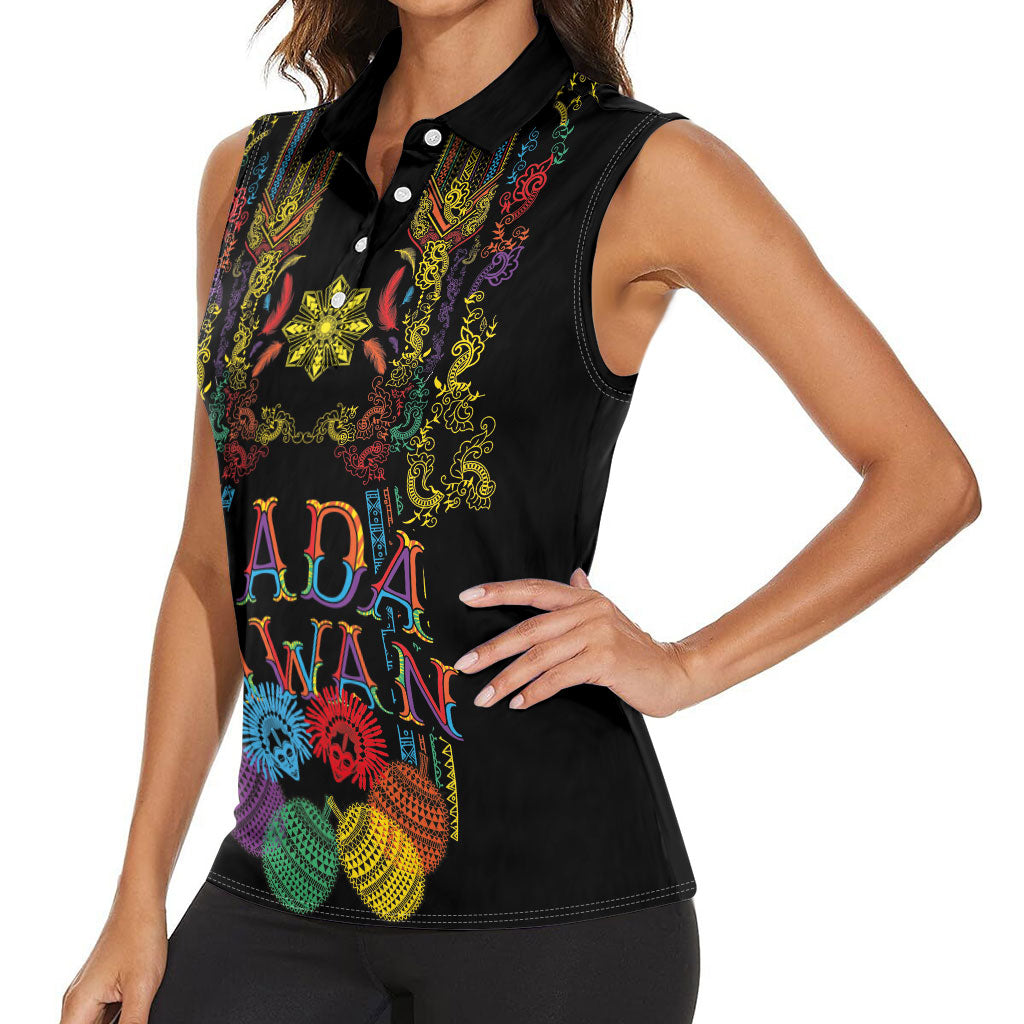 Philippines Kadayawan Festival Women Sleeveless Polo Shirt Polynesian Tribal Art Barong Style LT03 - Polynesian Pride