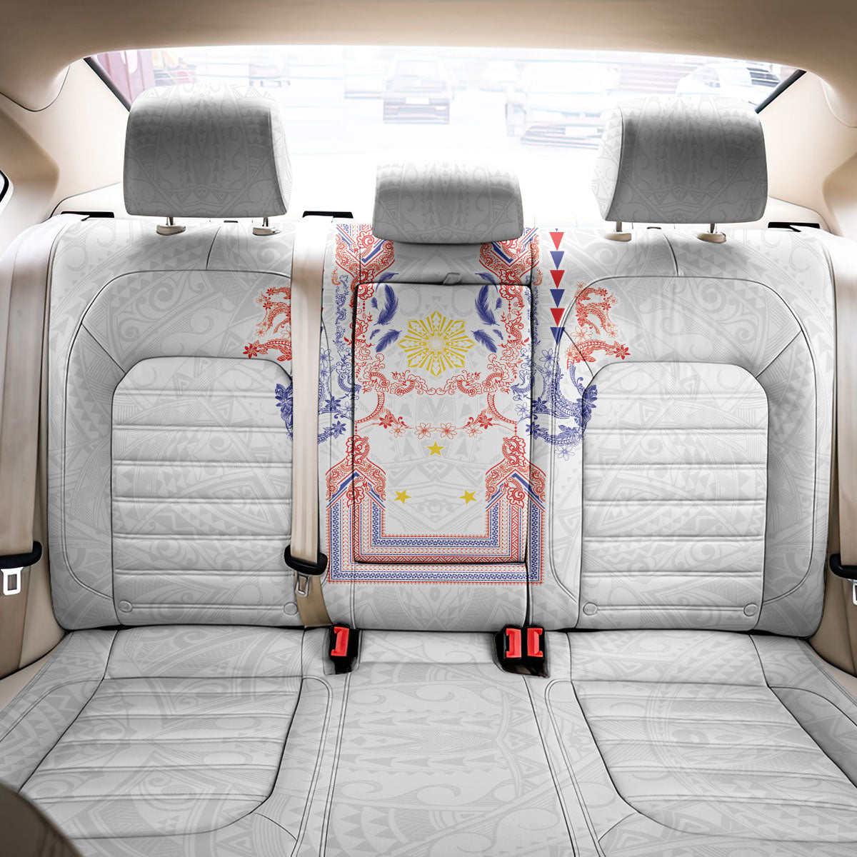 Philippines Barong Style Back Car Seat Cover Polynesian Kakau Art Tattoos with Tribal Filipino Sun LT03 - Polynesian Pride