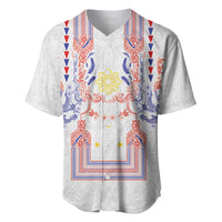 Philippines Barong Style Baseball Jersey Polynesian Kakau Art Tattoos with Tribal Filipino Sun LT03 White - Polynesian Pride