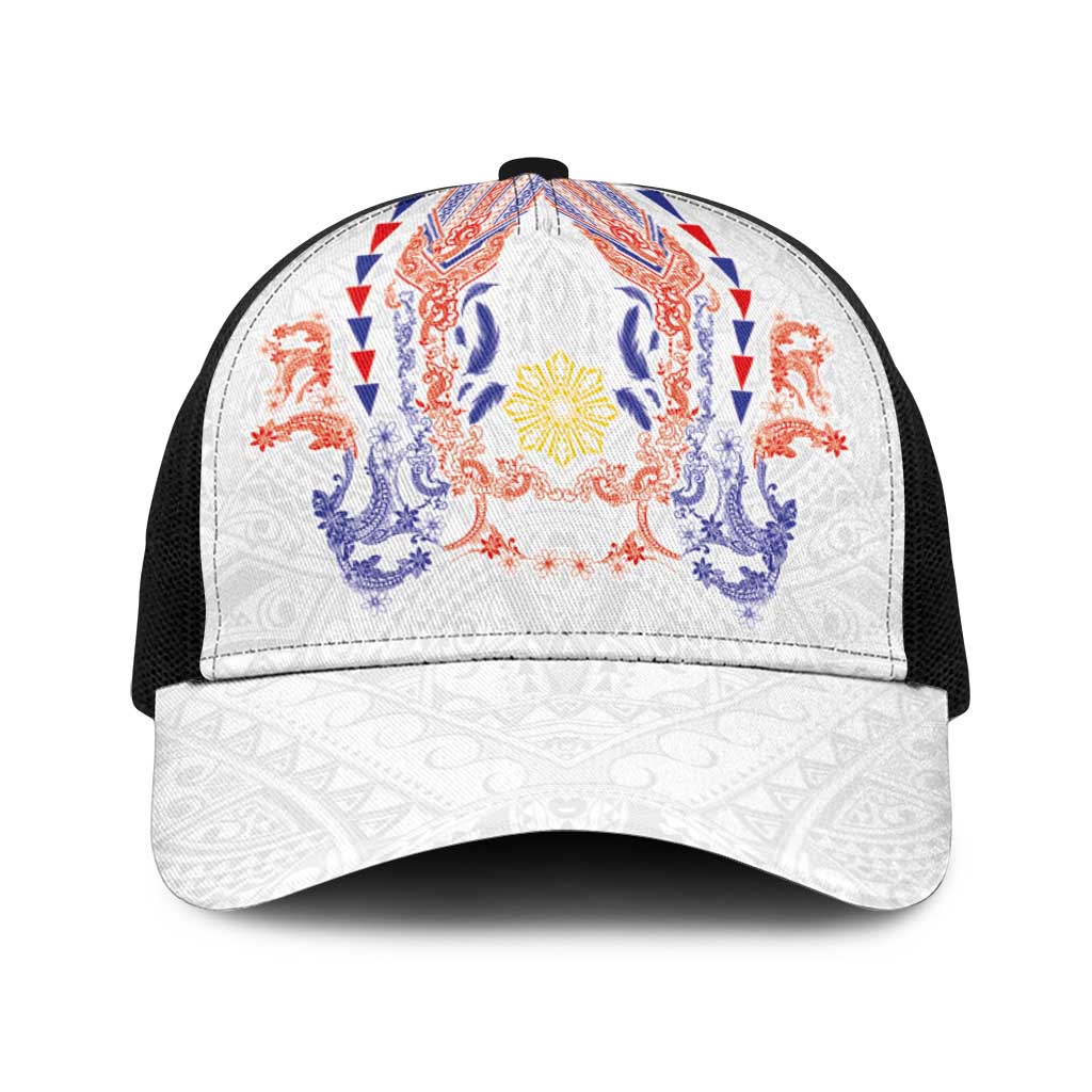 Philippines Barong Style Baseball Net Cap Polynesian Kakau Art Tattoos with Tribal Filipino Sun LT03 One Size Black White - Polynesian Pride