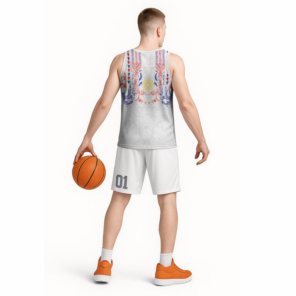 Philippines Barong Style Basketball Jersey Polynesian Kakau Art Tattoos with Tribal Filipino Sun LT03 - Polynesian Pride
