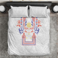 Philippines Barong Style Bedding Set Polynesian Kakau Art Tattoos with Tribal Filipino Sun LT03 White - Polynesian Pride