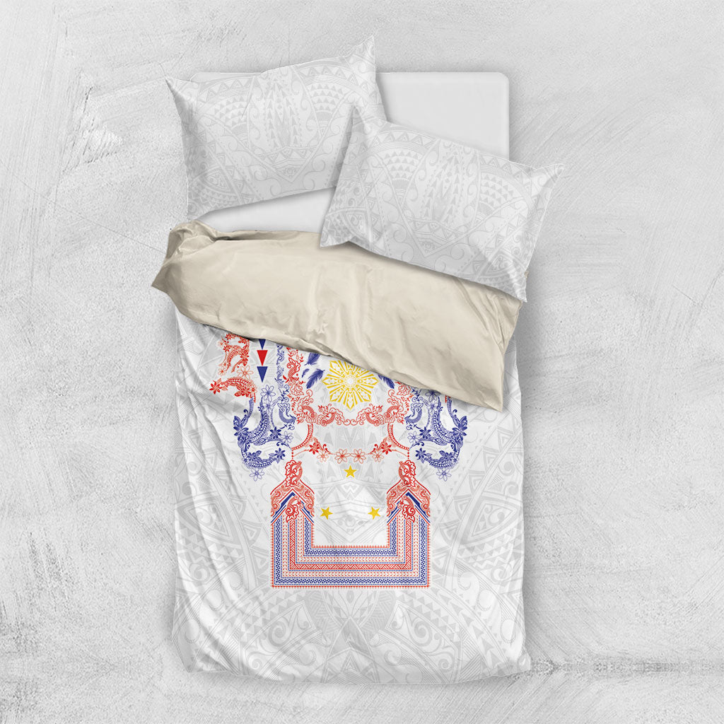 Philippines Barong Style Bedding Set Polynesian Kakau Art Tattoos with Tribal Filipino Sun LT03 US Twin 172cm x 218cm White - Polynesian Pride