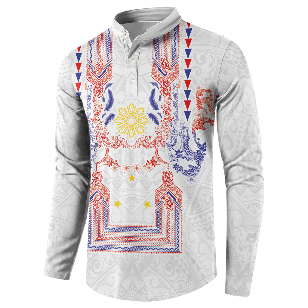 Philippines Barong Style Button Sweatshirt Polynesian Kakau Art Tattoos with Tribal Filipino Sun LT03 - Polynesian Pride