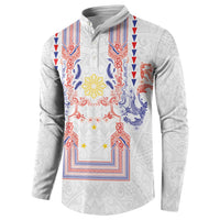 Philippines Barong Style Button Sweatshirt Polynesian Kakau Art Tattoos with Tribal Filipino Sun LT03 - Polynesian Pride