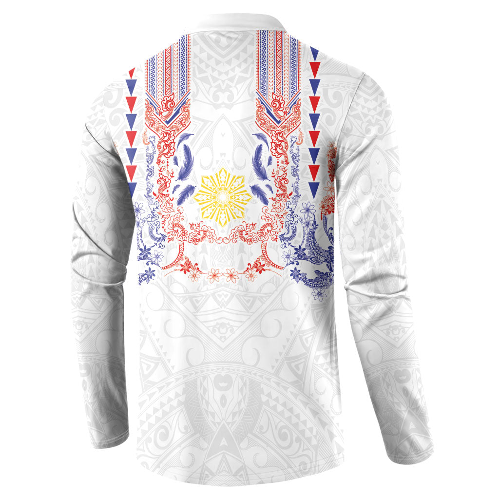 Philippines Barong Style Button Sweatshirt Polynesian Kakau Art Tattoos with Tribal Filipino Sun LT03 - Polynesian Pride