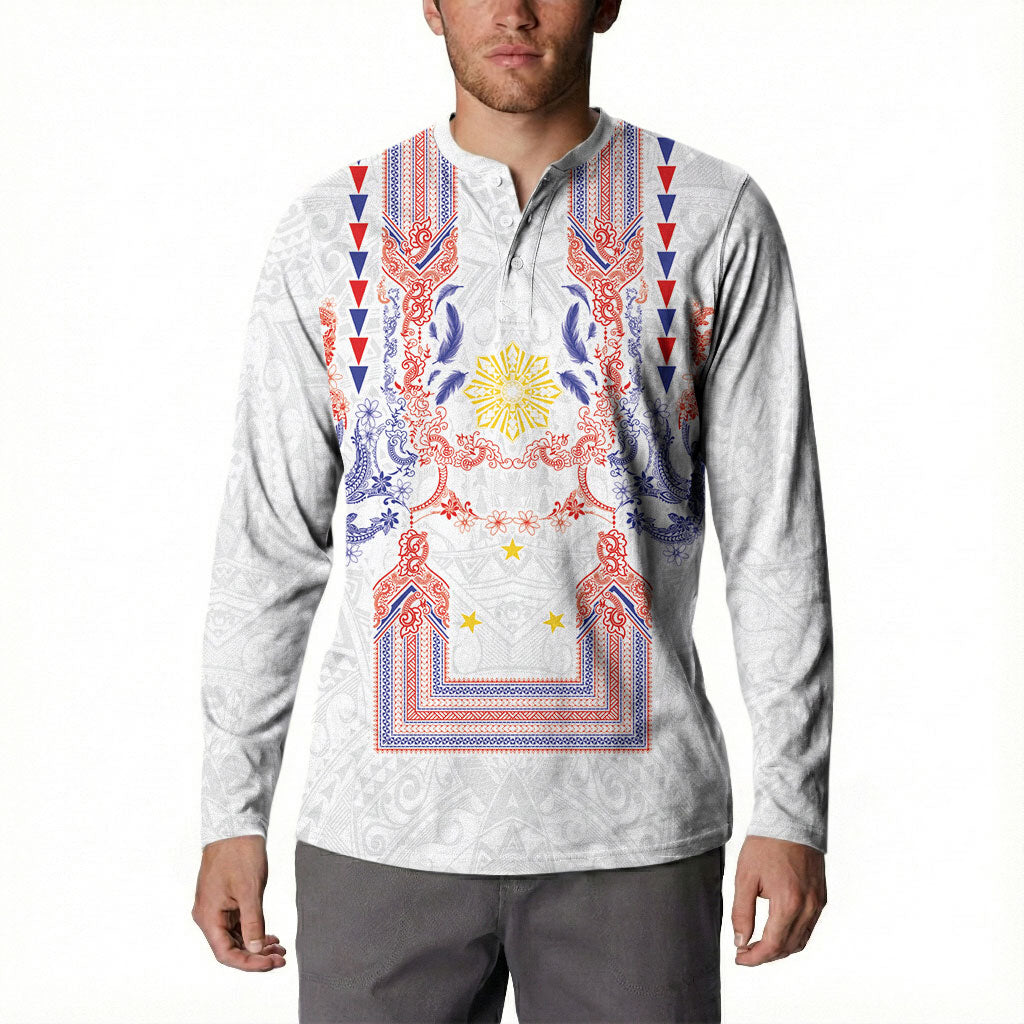 Philippines Barong Style Button Sweatshirt Polynesian Kakau Art Tattoos with Tribal Filipino Sun LT03 - Polynesian Pride