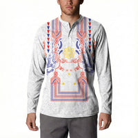 Philippines Barong Style Button Sweatshirt Polynesian Kakau Art Tattoos with Tribal Filipino Sun LT03 - Polynesian Pride