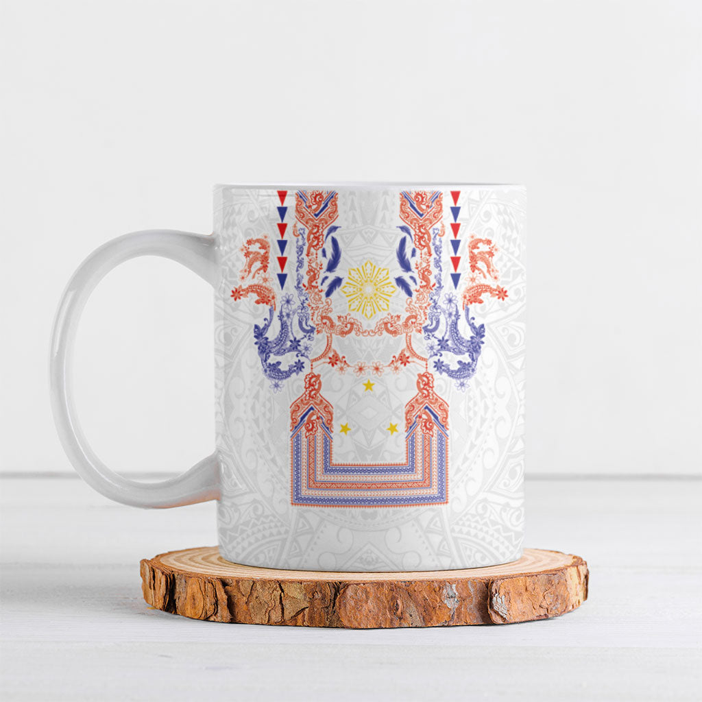 Philippines Barong Style Ceramic Mug Polynesian Kakau Art Tattoos with Tribal Filipino Sun LT03 White - Polynesian Pride
