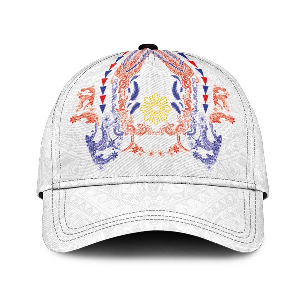 Philippines Barong Style Classic Cap Polynesian Kakau Art Tattoos with Tribal Filipino Sun LT03 Universal Fit White - Polynesian Pride