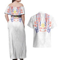 Philippines Barong Style Couples Matching Off Shoulder Maxi Dress and Hawaiian Shirt Polynesian Kakau Art Tattoos with Tribal Filipino Sun LT03 - Polynesian Pride