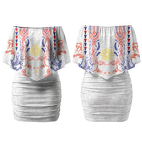 Philippines Barong Style Couples Matching Off Shoulder Short Dress and Long Sleeve Button Shirt Polynesian Kakau Art Tattoos with Tribal Filipino Sun LT03 - Polynesian Pride