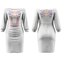 Philippines Barong Style Couples Matching Off The Shoulder Long Sleeve Dress and Long Sleeve Button Shirt Polynesian Kakau Art Tattoos with Tribal Filipino Sun LT03 - Polynesian Pride
