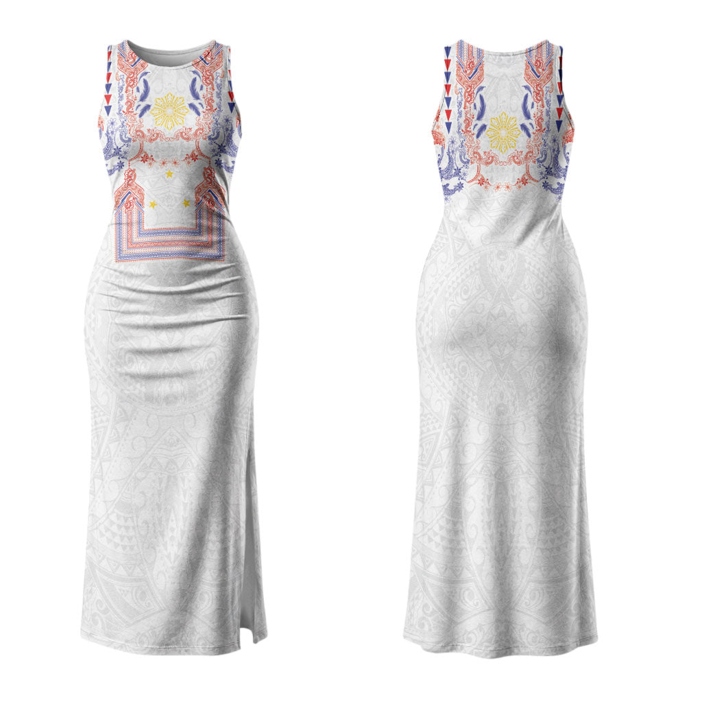Philippines Barong Style Couples Matching Tank Maxi Dress and Long Sleeve Button Shirt Polynesian Kakau Art Tattoos with Tribal Filipino Sun LT03 - Polynesian Pride